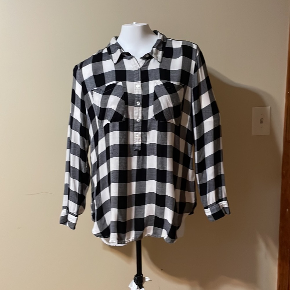 Lucky Brand Plaid High Low Top With Half Sleeve Shirt, Size Large